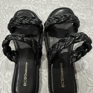 BCBGeneration Black Braided Strap Sandals